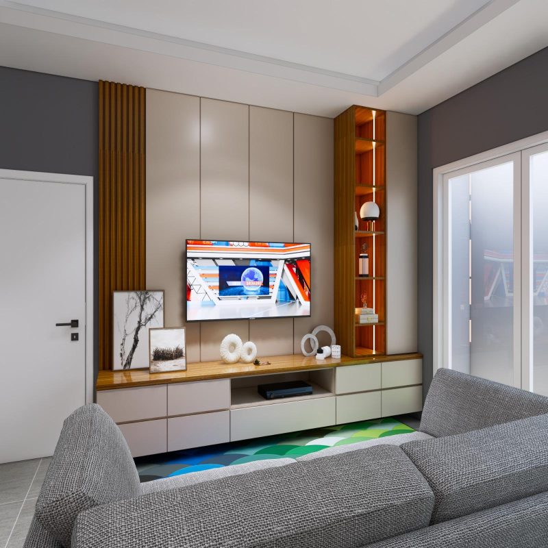 Backdrop TV Minimalis Dengan Banyak Laci